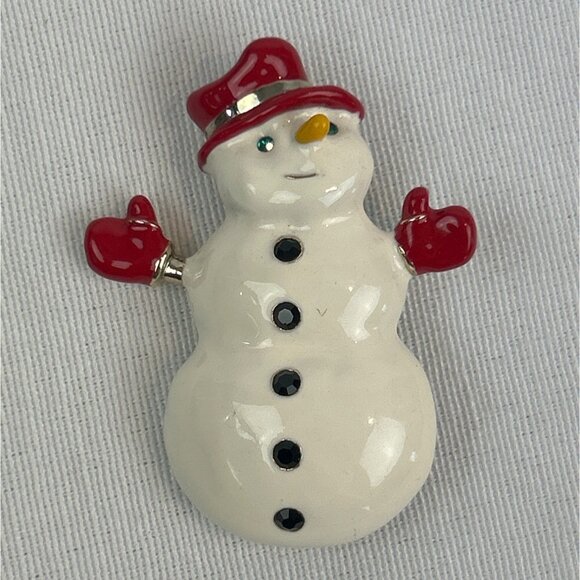 Unbranded Jewelry - Vintage Snowman Brooch Pin Holiday Christmas White Red Goldtone